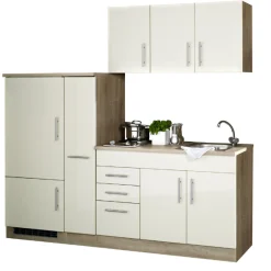 Held Küchenzeile Toto 210cm mit Kochfeld und Kühlschrank - Hochglanz creme