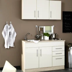 Held Küchenzeile Toto 120cm mit Kochfeld - Hochglanz creme