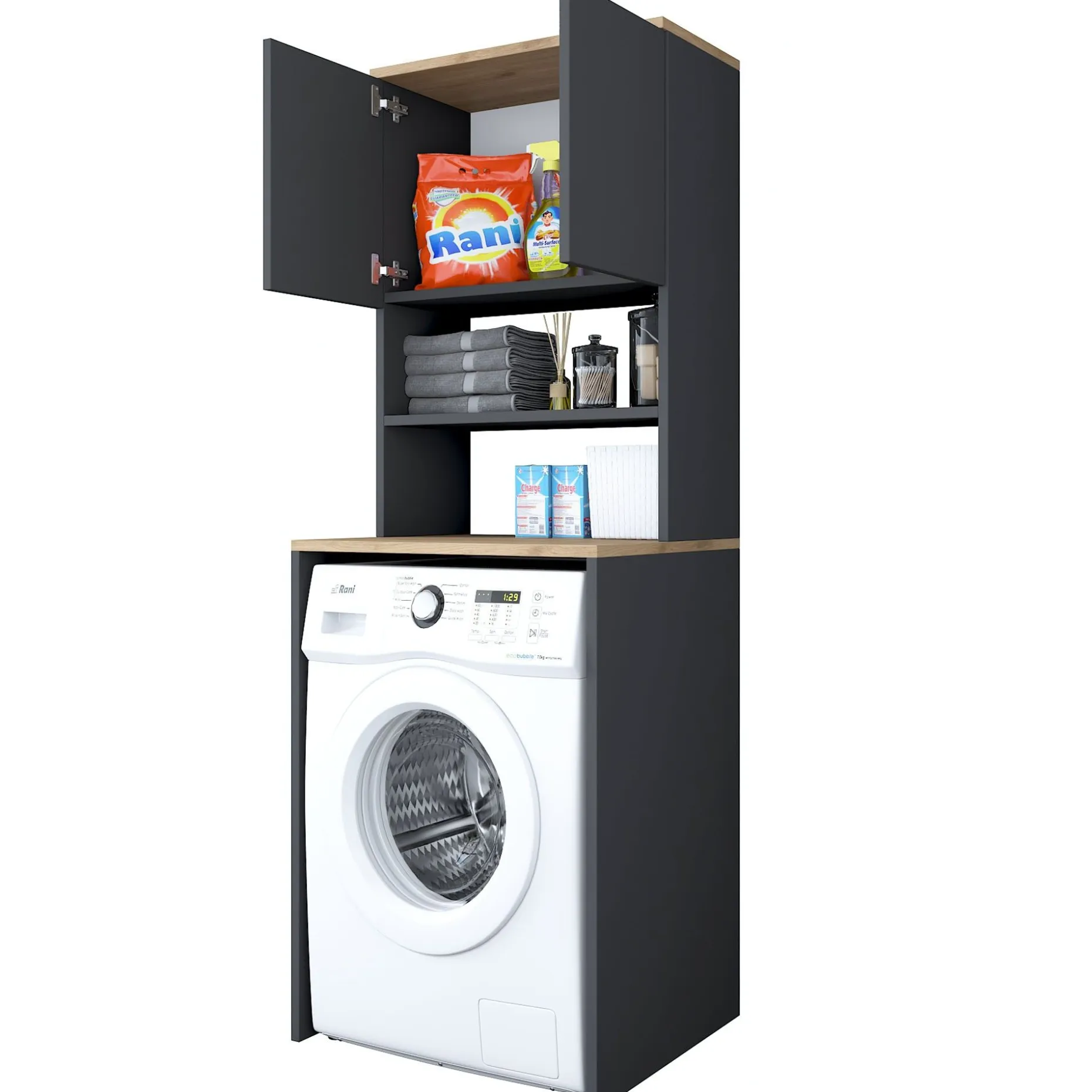 KD101 Waschmaschinenschrank | 100% MELAMIN | Walnuss, Anthrazit
