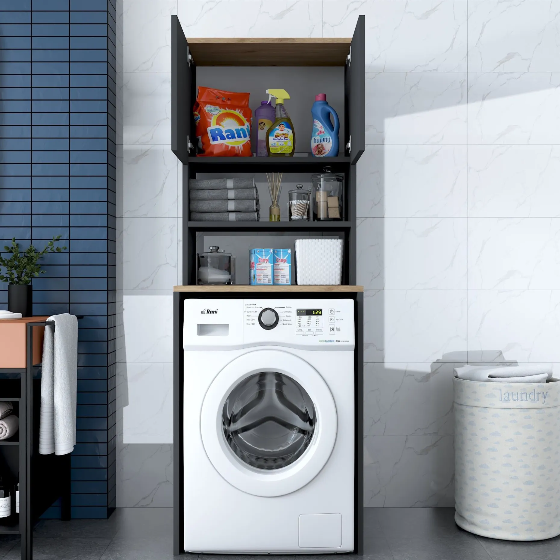 KD101 Waschmaschinenschrank | 100% MELAMIN | Walnuss, Anthrazit