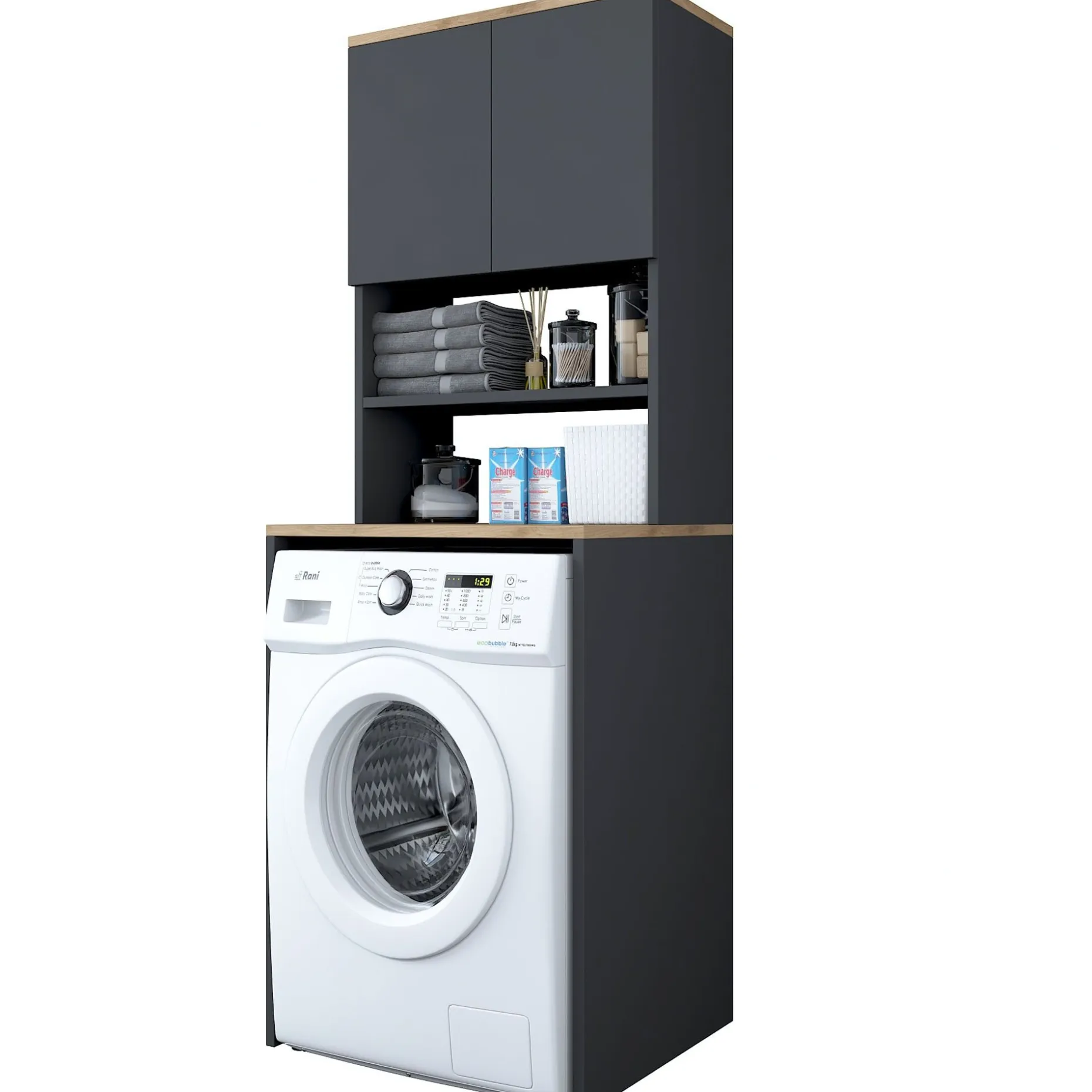 KD101 Waschmaschinenschrank | 100% MELAMIN | Walnuss, Anthrazit