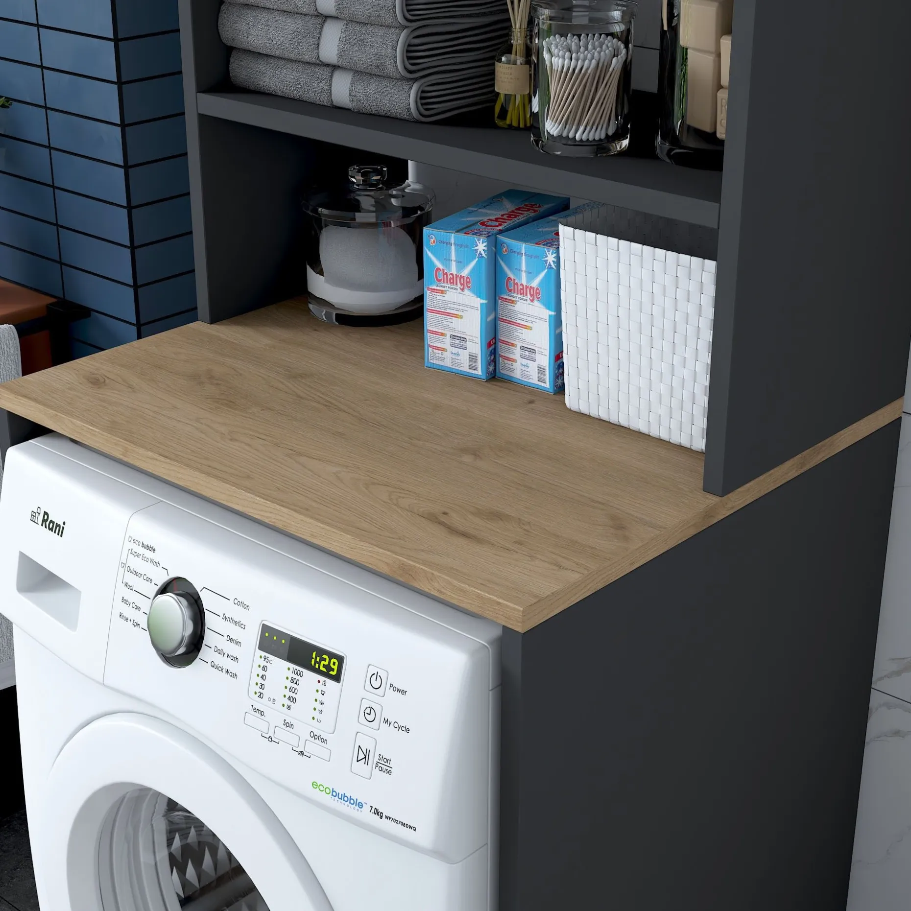 KD101 Waschmaschinenschrank | 100% MELAMIN | Walnuss, Anthrazit