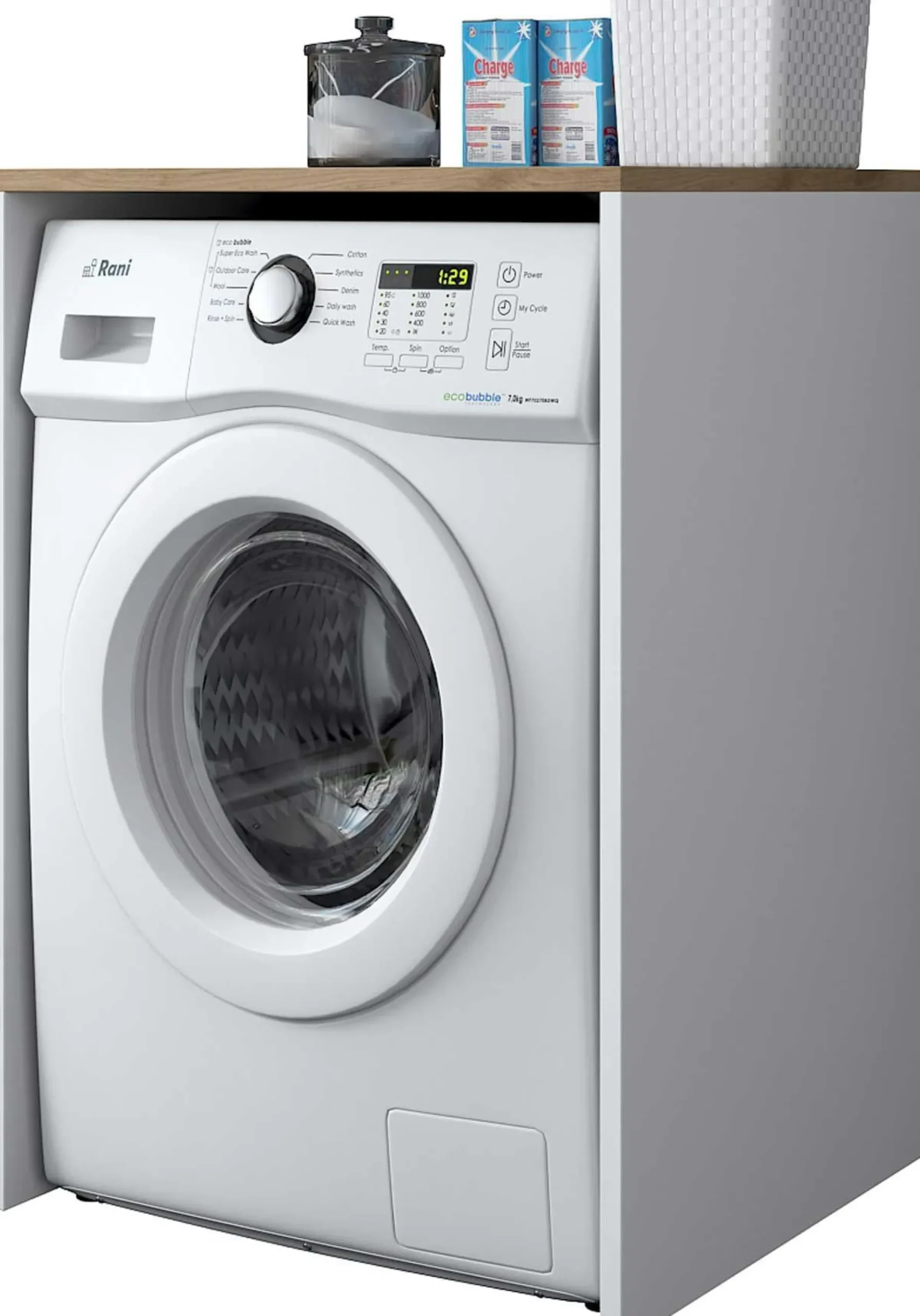 KD103 Waschmaschinenschrank | 100 % MELAMIN | Walnuss, Weiß