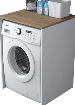 KD103 Waschmaschinenschrank | 100 % MELAMIN | Walnuss, Weiß
