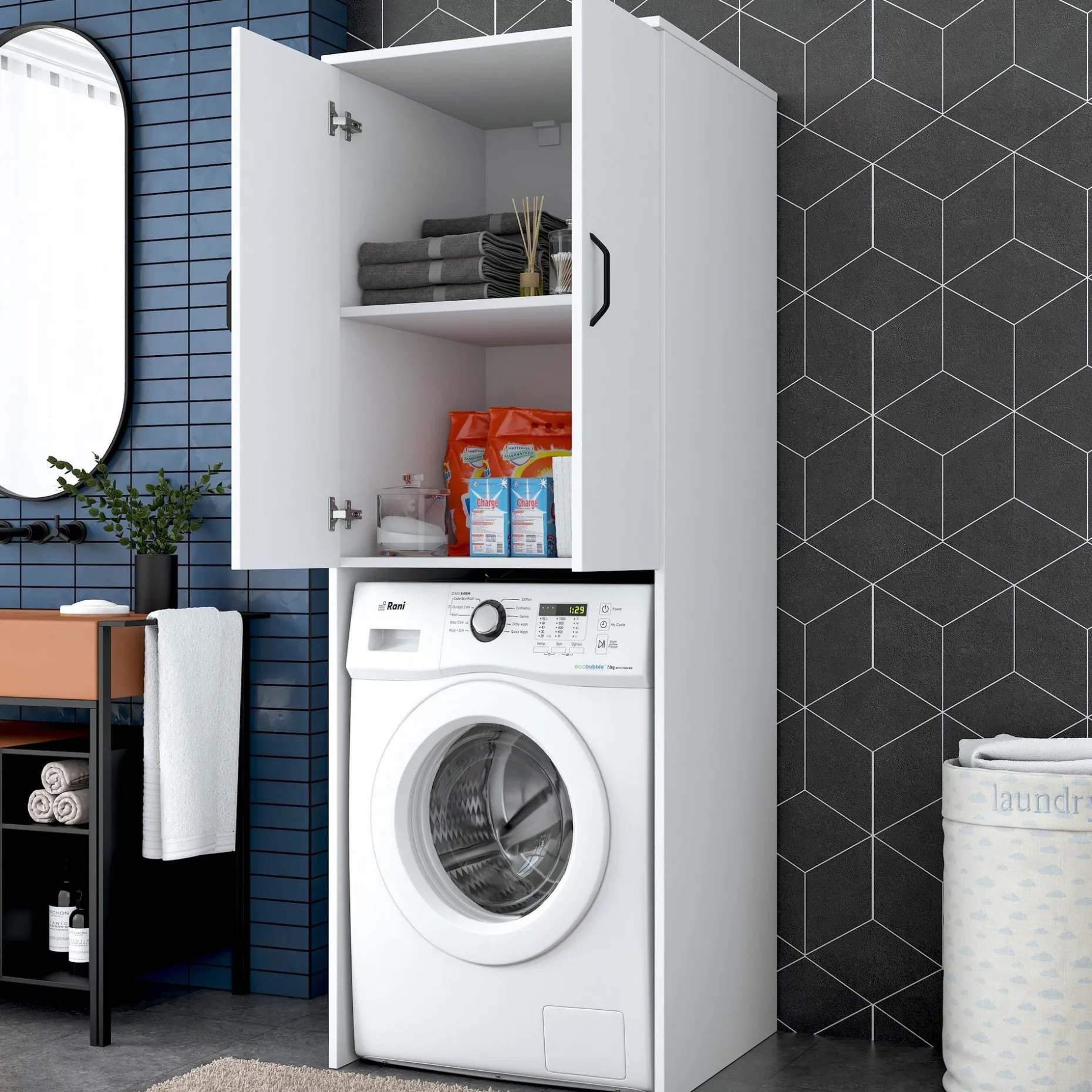 KD110 Waschmaschinenschrank | 100 % MELAMIN | Weiß