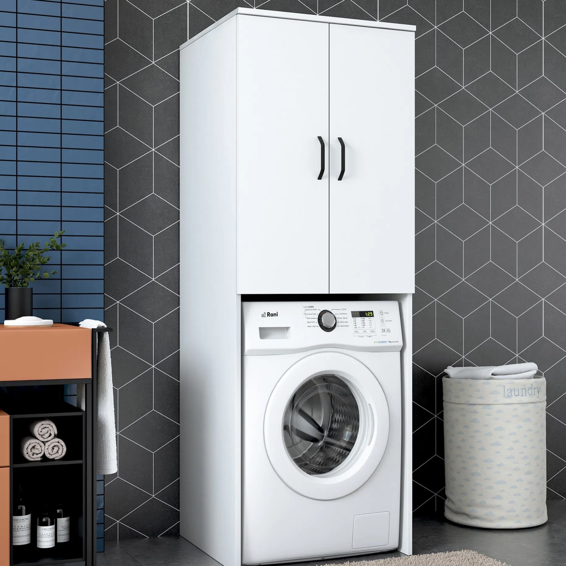 KD110 Waschmaschinenschrank | 100 % MELAMIN | Weiß