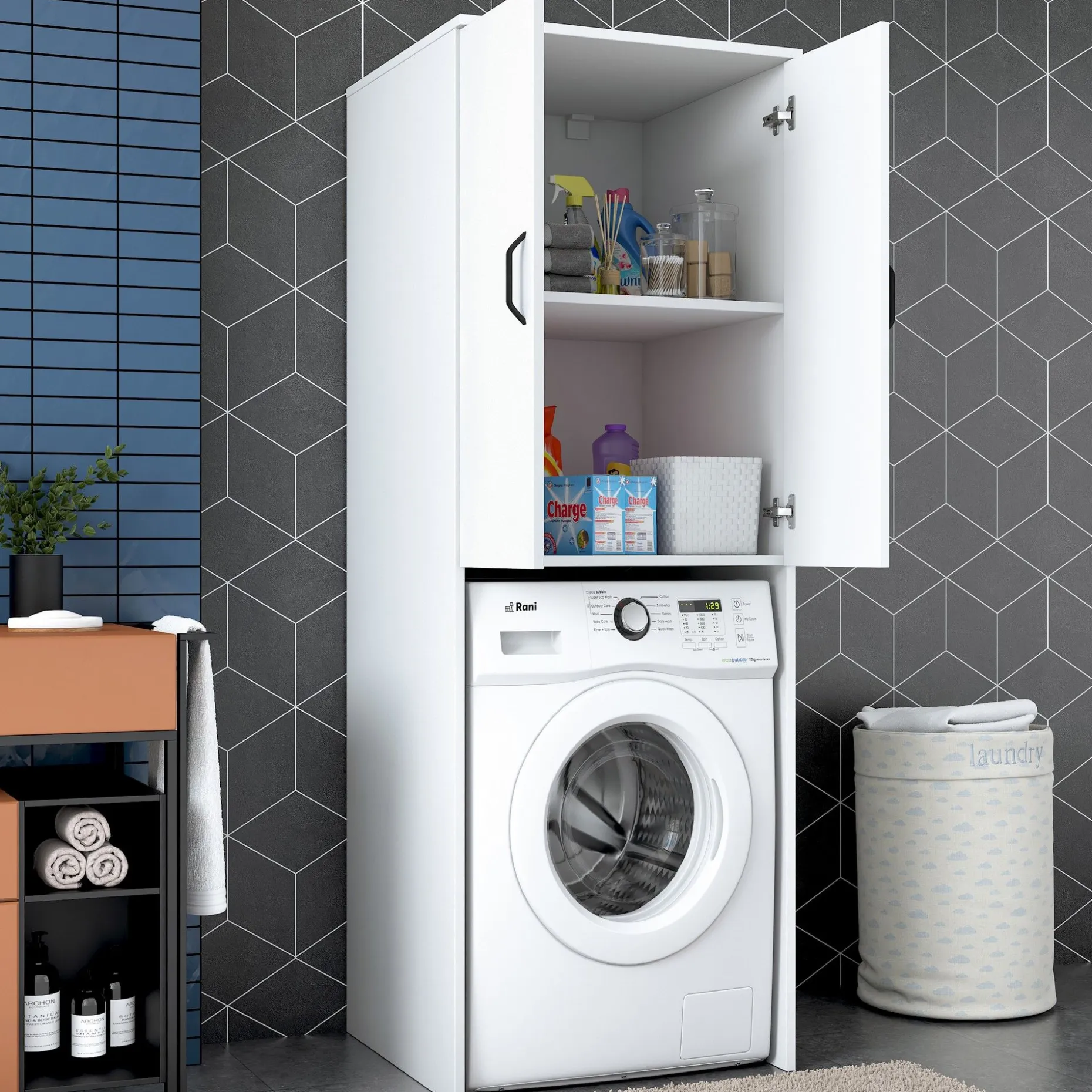 KD110 Waschmaschinenschrank | 100 % MELAMIN | Weiß