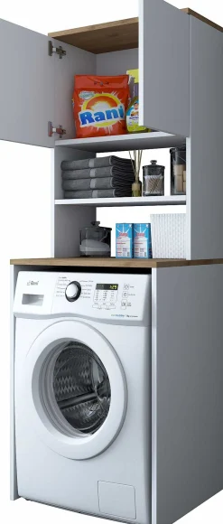 KD101 Waschmaschinenschrank | 100 % MELAMIN | Weiß, Walnuss