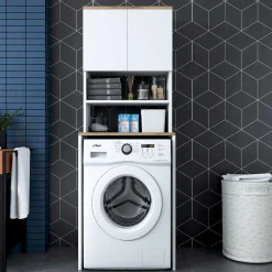 KD101 Waschmaschinenschrank | 100 % MELAMIN | Weiß, Walnuss