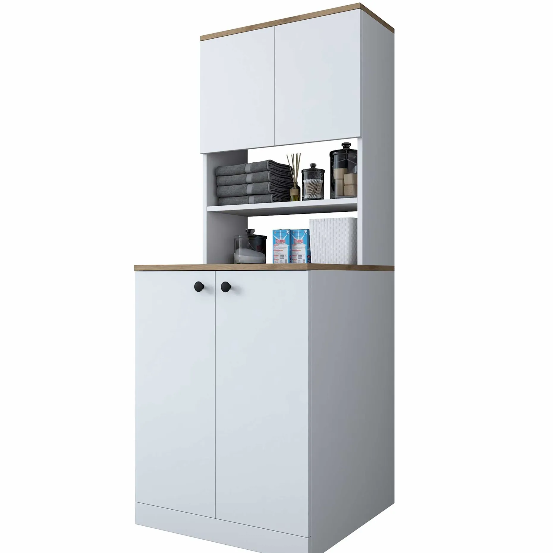 KD102 Waschmaschinenschrank | 100 % MELAMIN | Weiß, Walnuss