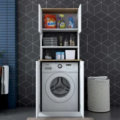 KD102 Waschmaschinenschrank | 100 % MELAMIN | Weiß, Walnuss