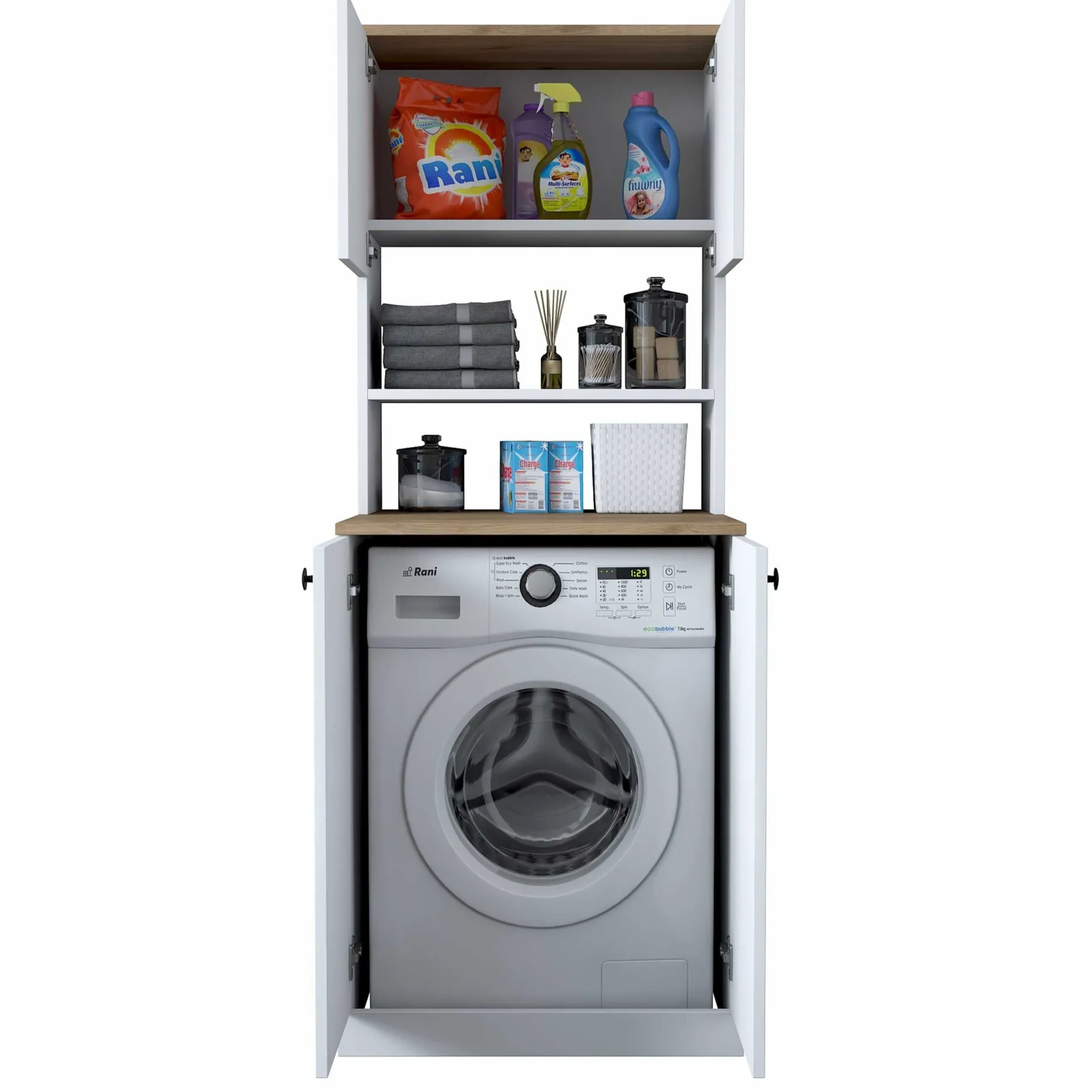 KD102 Waschmaschinenschrank | 100 % MELAMIN | Weiß, Walnuss