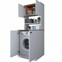 KD102 Waschmaschinenschrank | 100 % MELAMIN | Weiß, Walnuss