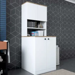 KD102 Waschmaschinenschrank | 100 % MELAMIN | Weiß, Walnuss