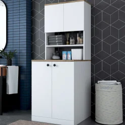KD102 Waschmaschinenschrank | 100 % MELAMIN | Weiß, Walnuss