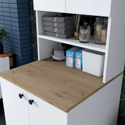 KD102 Waschmaschinenschrank | 100 % MELAMIN | Weiß, Walnuss