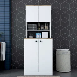 KD102 Waschmaschinenschrank | 100 % MELAMIN | Weiß, Walnuss