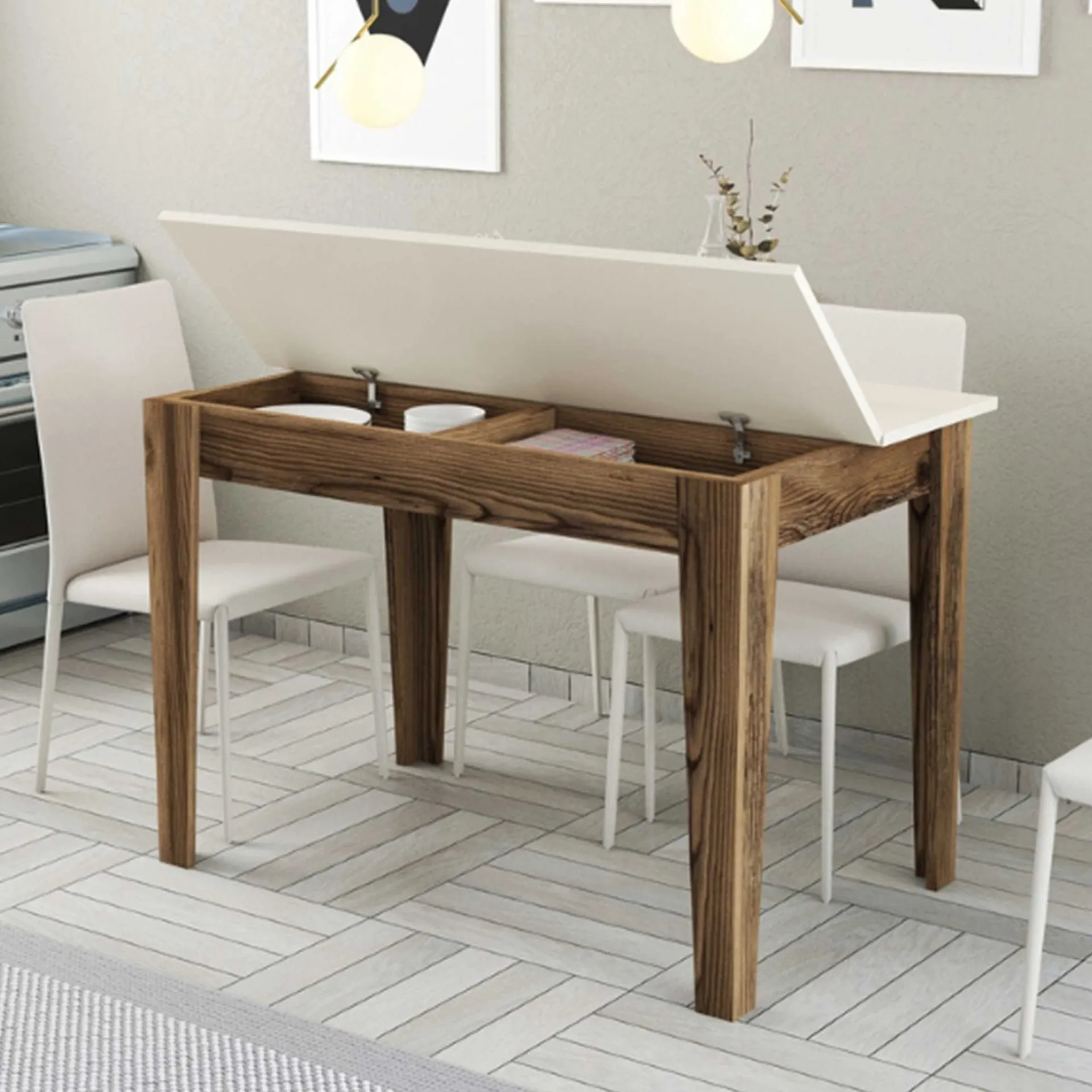 Emob Kiev Küchentisch | 100 % MELAMIN | Walnuss, Creme