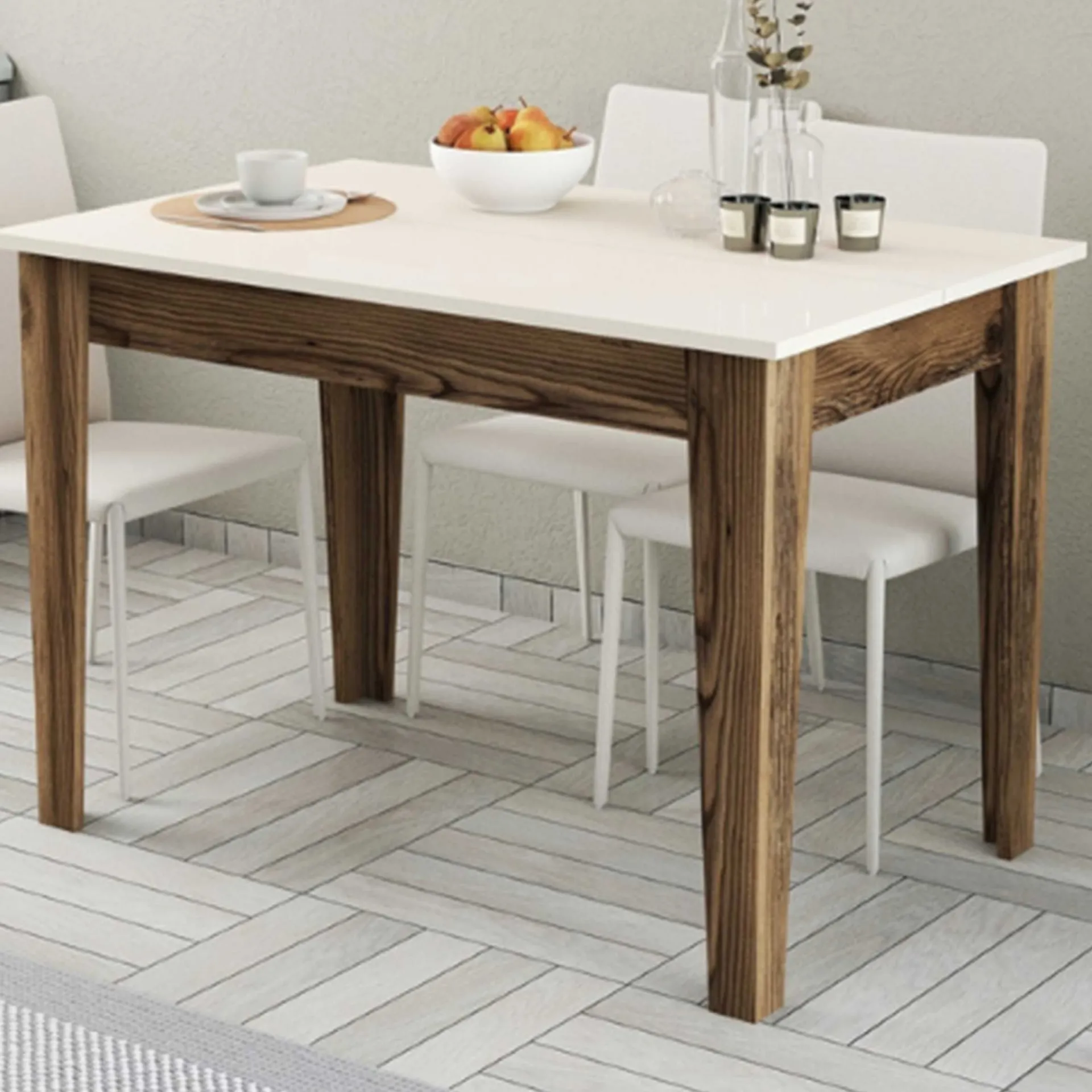 Emob Kiev Küchentisch | 100 % MELAMIN | Walnuss, Creme