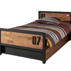 Kinderbett Alex 90x200cm mit Bettkasten - braun/schwarz