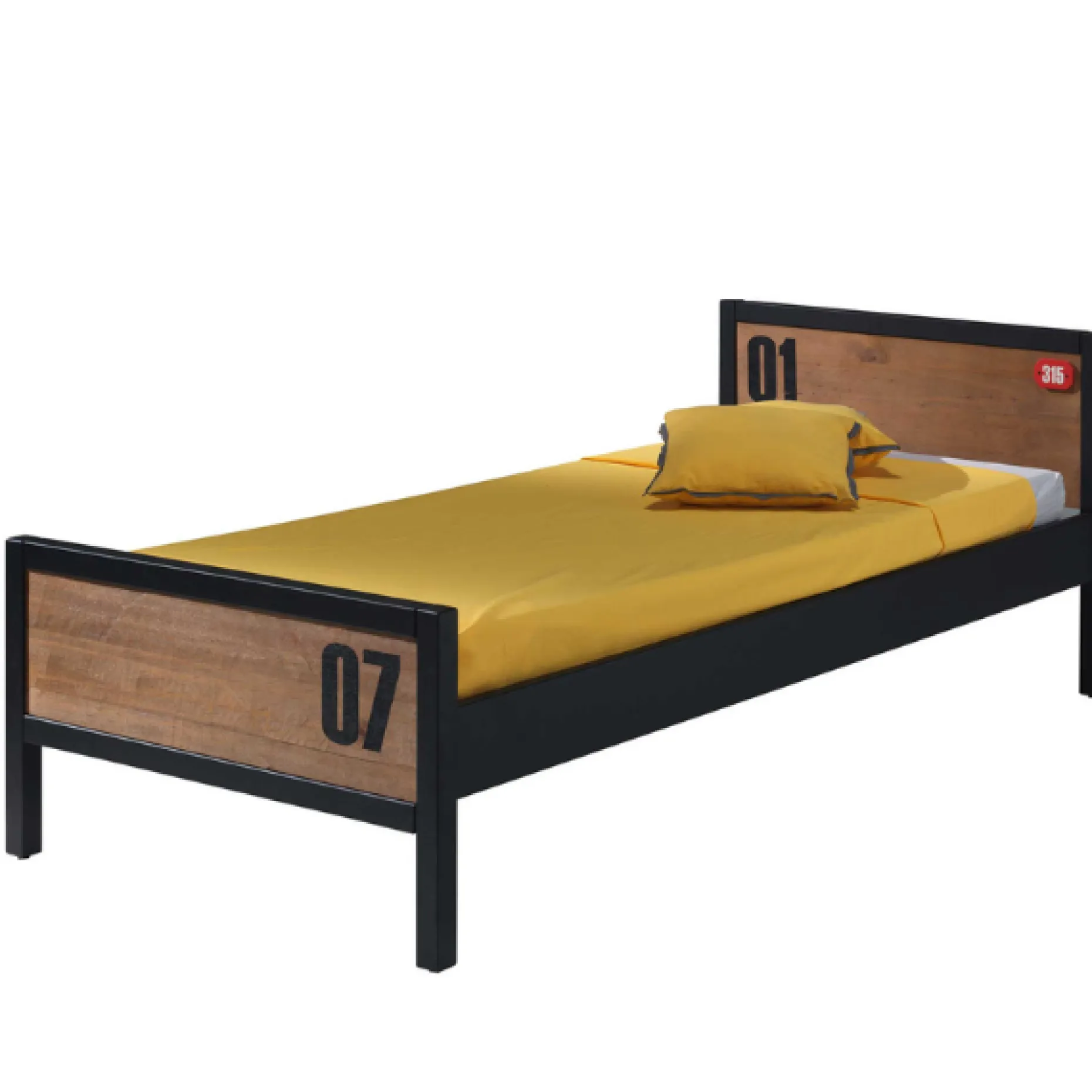 Kinderbett Alex 90x200cm mit Bettkasten - braun/schwarz