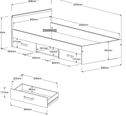 Kinderbett Alma 90x200 mit Stauraum - eichendekor