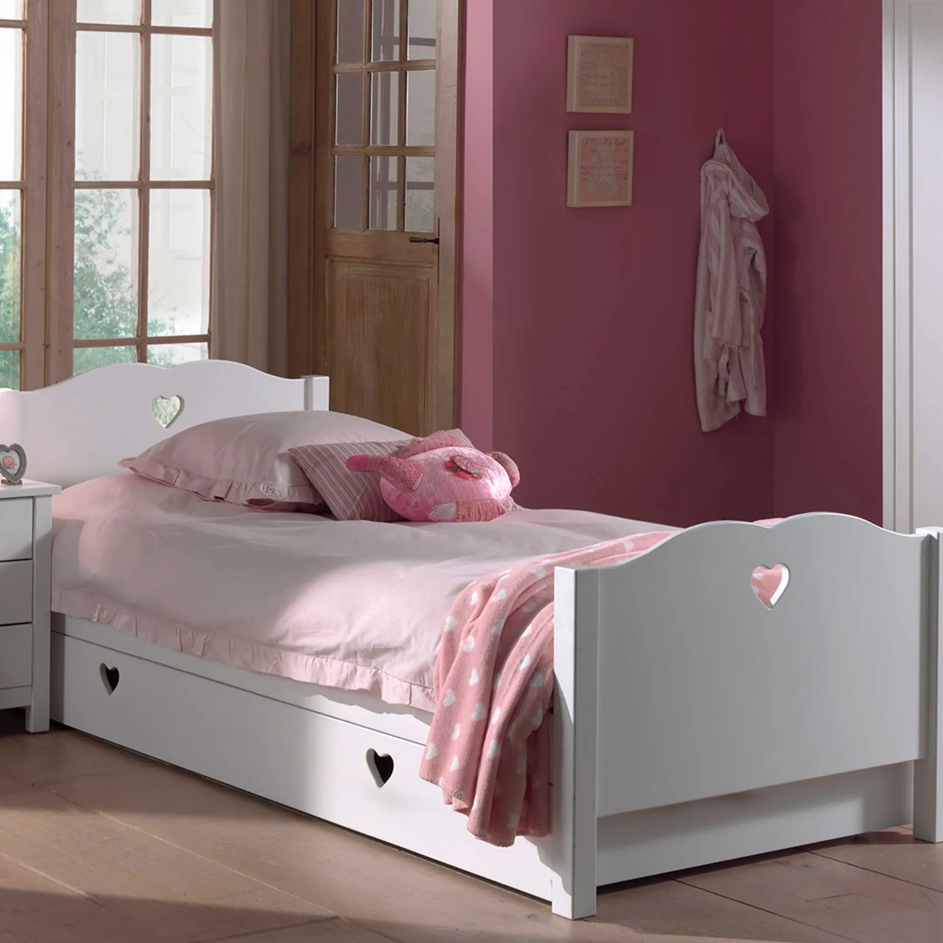 Kinderbett Amori mit Bettschublade MDF - weiß