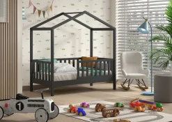 Kinderbett Dallas - 70x140 cm - Schwarz/Massivkiefer