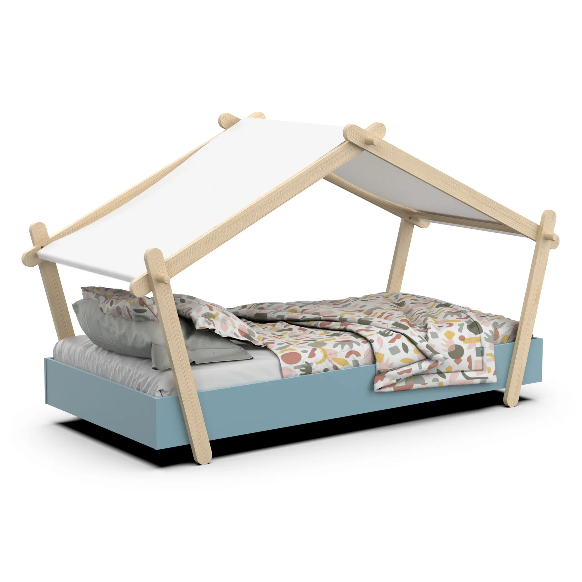 Kinderbett Lodge | 223,2 x 105,5 x 129,7 cm | Blau-Weiß