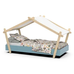 Kinderbett Lodge | 223,2 x 105,5 x 129,7 cm | Blau-Weiß