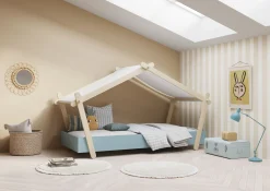 Kinderbett Lodge | 223,2 x 105,5 x 129,7 cm | Blau-Weiß