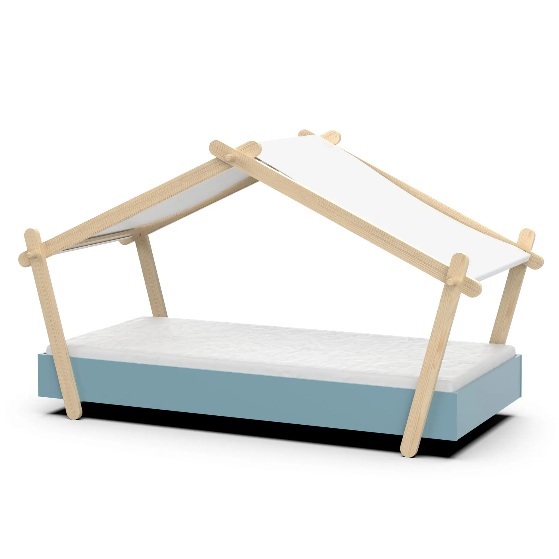 Kinderbett Lodge | 223,2 x 105,5 x 129,7 cm | Blau-Weiß