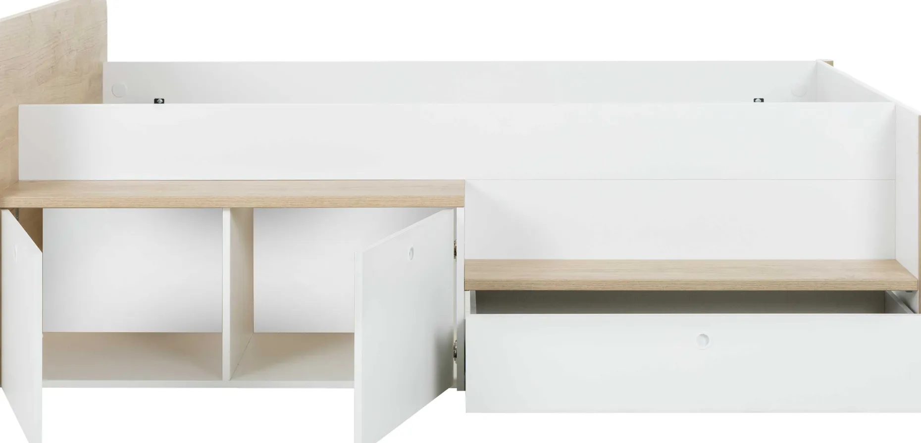 Kinderbett Matis - 90x200cm - mit Stauraum - weiß/kastanjedecor