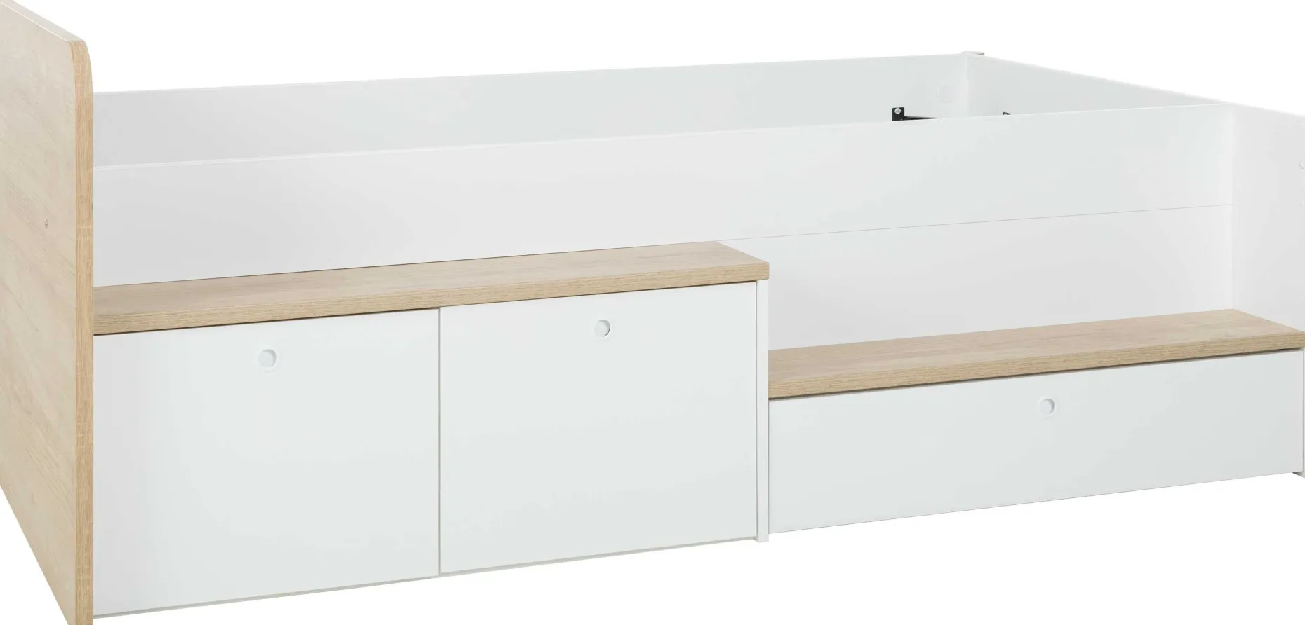 Kinderbett Matis - 90x200cm - mit Stauraum - weiß/kastanjedecor