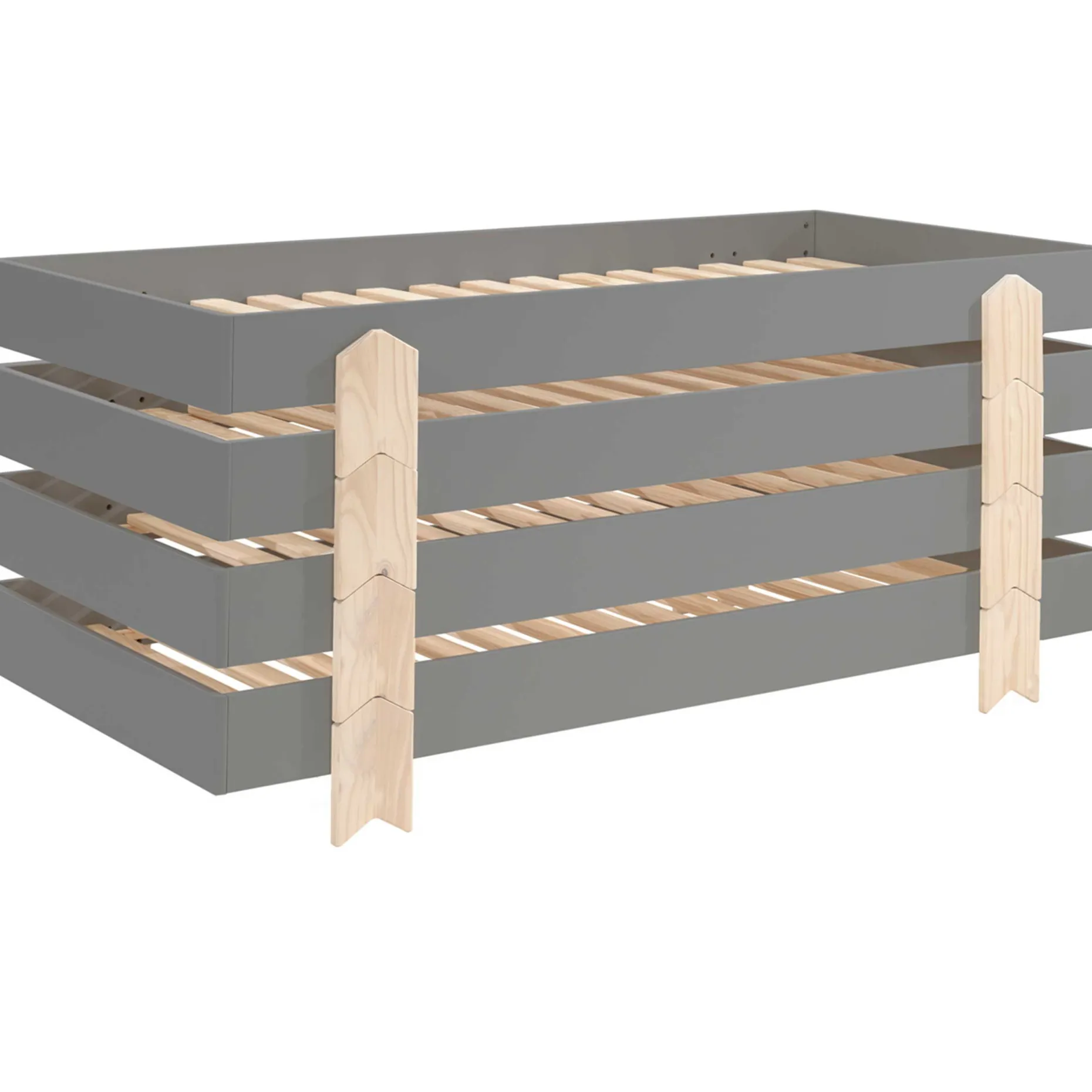 Kinderbett Modulo arrow 90x200 stapelbar 4er-Set - anthrazit/Kieferholz