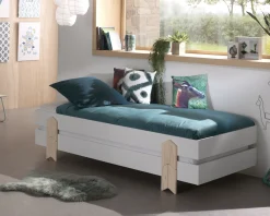 Kinderbett Modulo arrow 90x200 stapelbar 2er Set weiß/Kieferholz