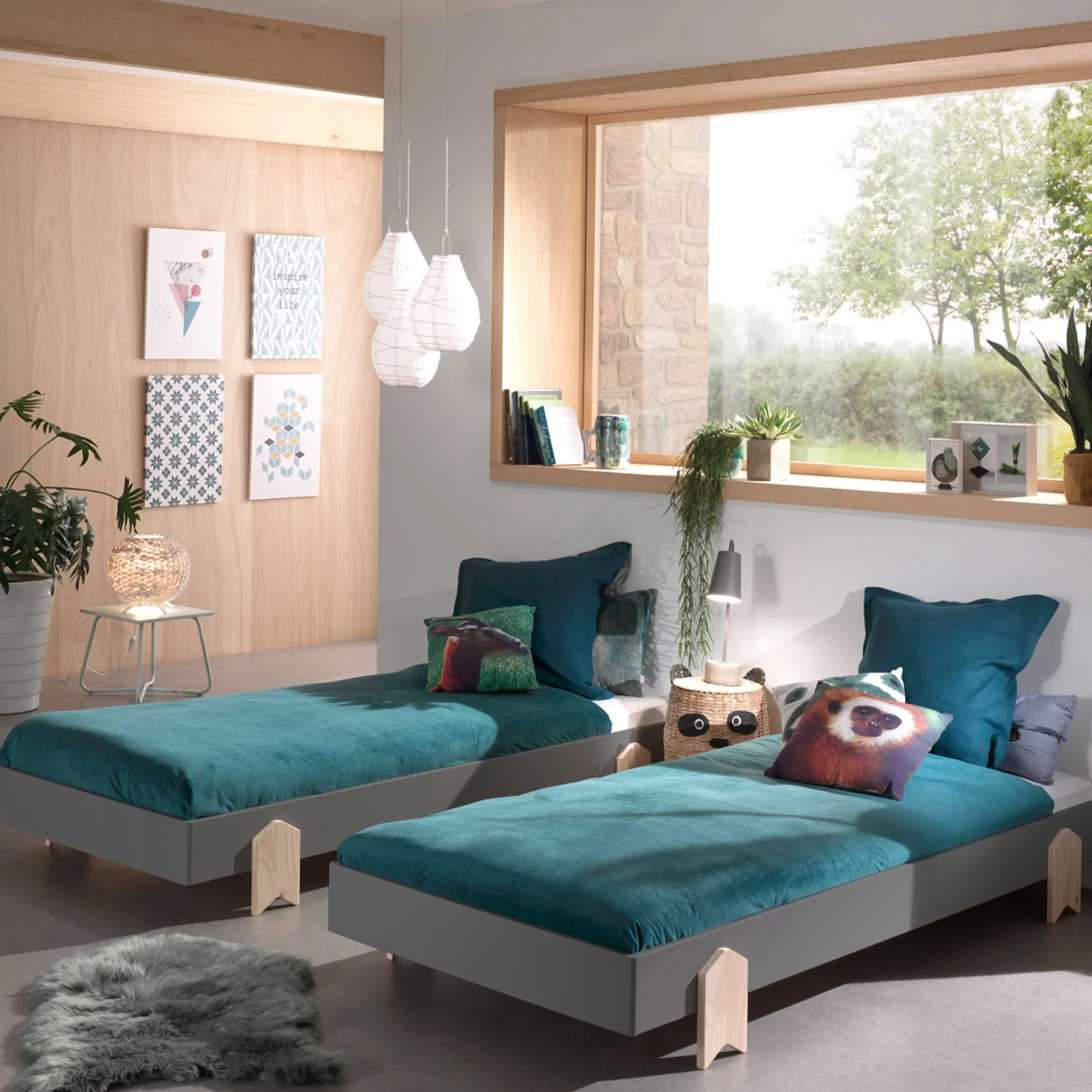 Kinderbett Modulo arrow 90x200 stapelbar 2er-Set - anthrazit/Kieferholz