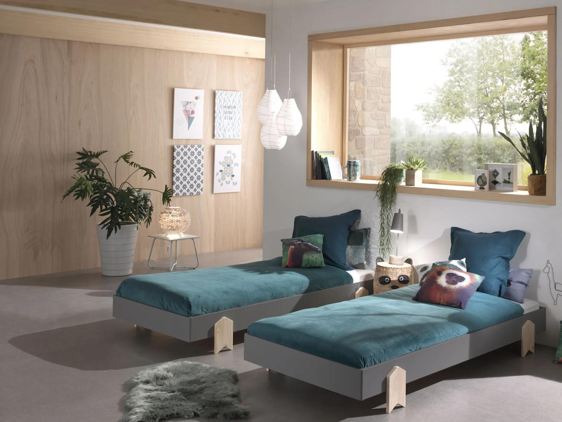 Kinderbett Modulo arrow 90x200 stapelbar 3er-Set - anthrazit/Kieferholz