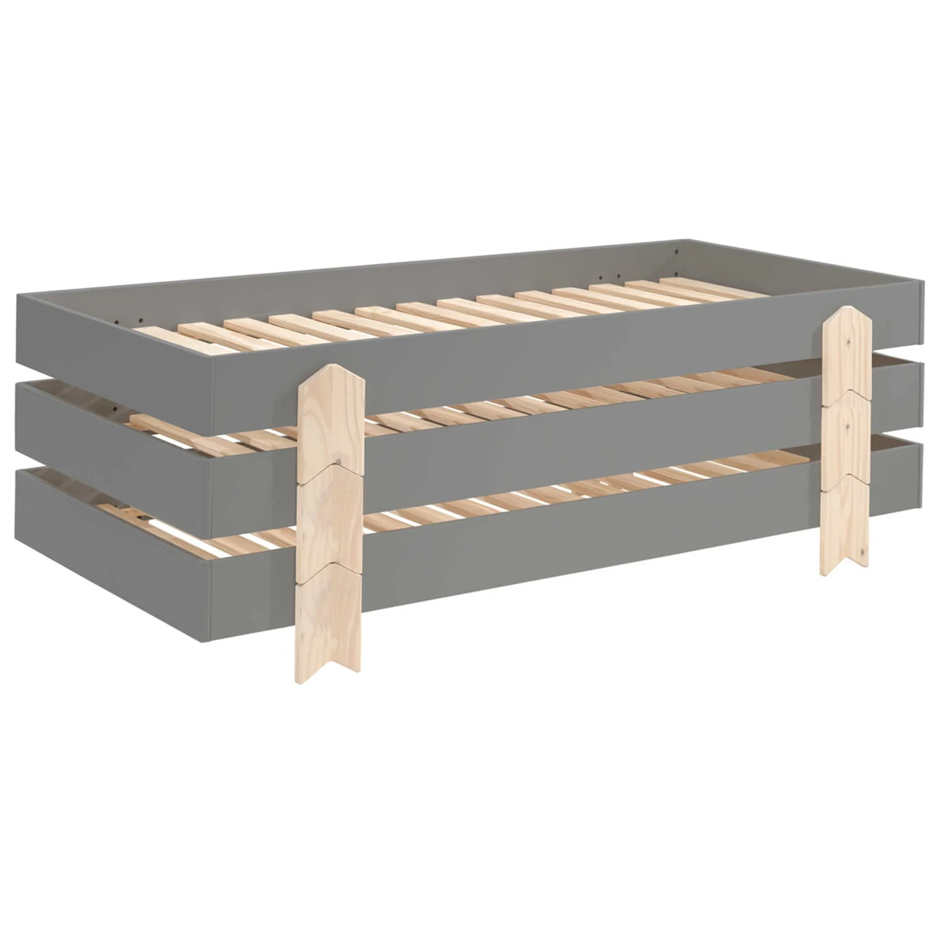 Kinderbett Modulo arrow 90x200 stapelbar 3er-Set - anthrazit/Kieferholz