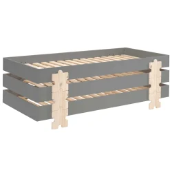 Kinderbett Modulo Puzzle 90x200 stapelbar 3er Set - anthrazit/Kiefer