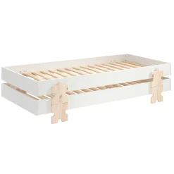 Kinderbett Modulo Puzzle 90x200 stapelbar 2er-Set - weiß/Kieferholz