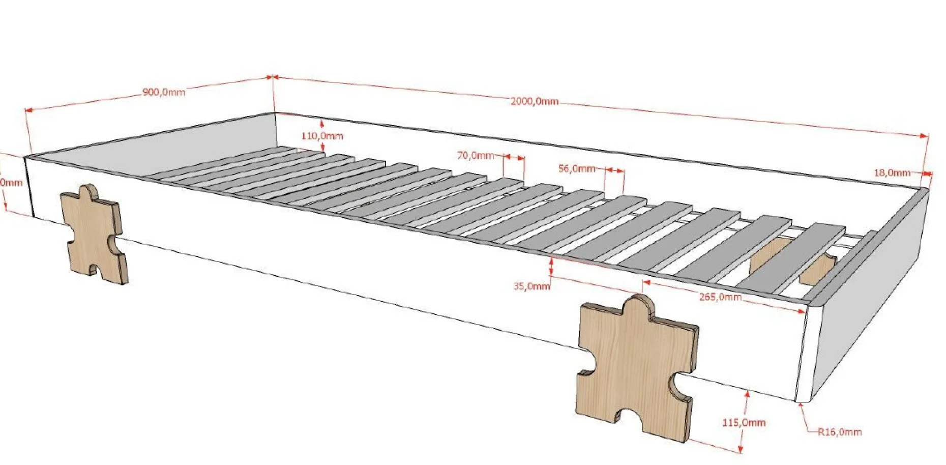 Kinderbett Modulo Puzzle 90x200 stapelbar 2er-Set - anthrazit/Kiefer