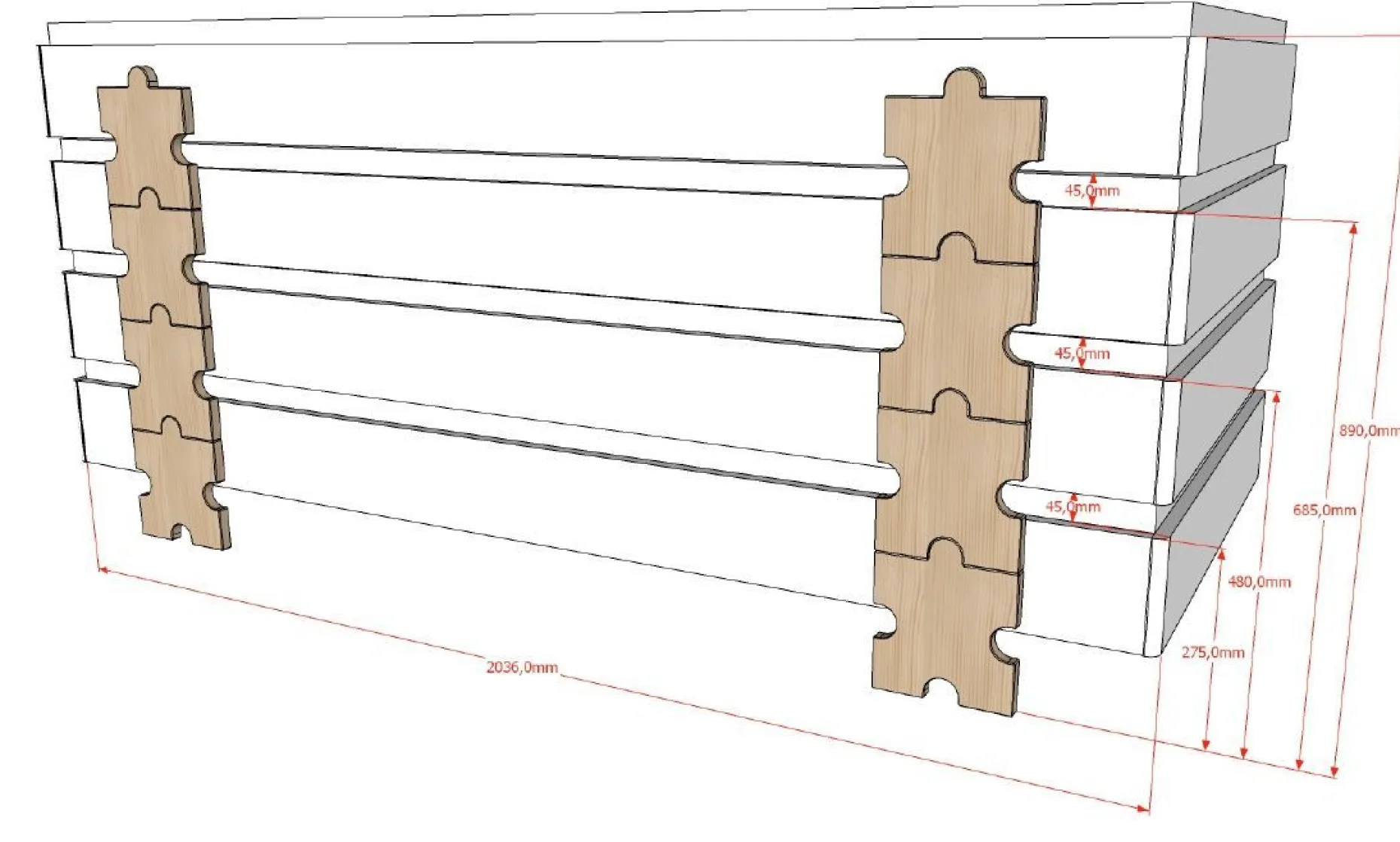 Kinderbett Modulo Puzzle 90x200 stapelbar 2er-Set - anthrazit/Kiefer