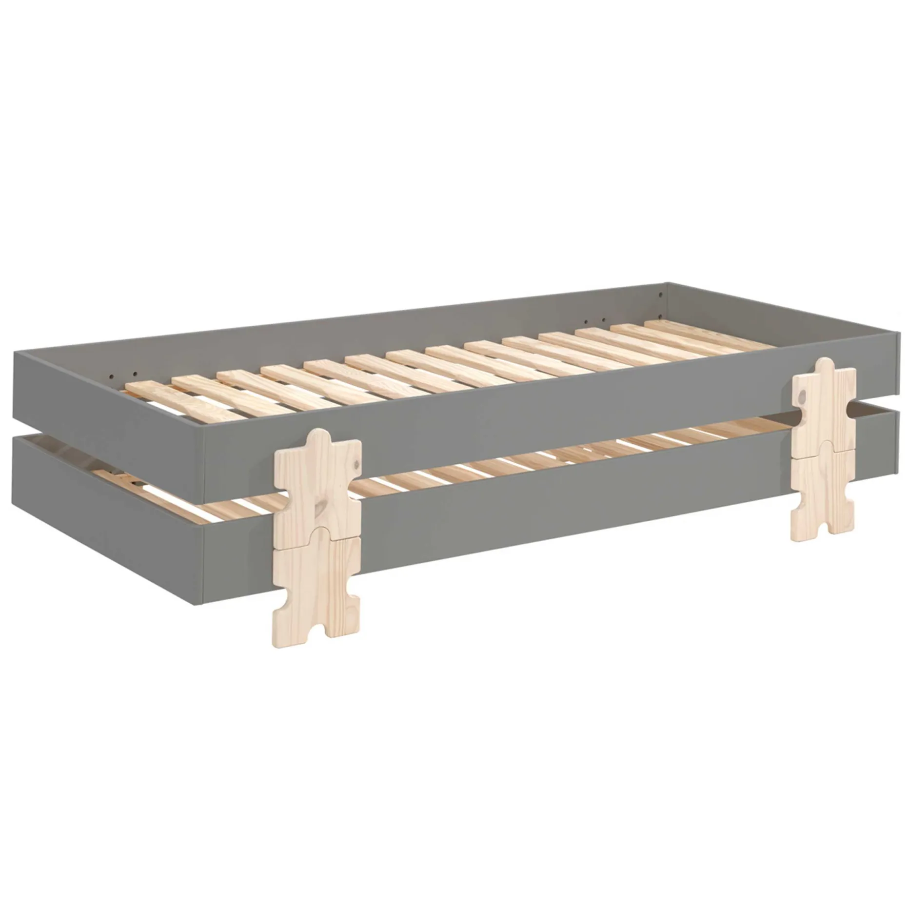 Kinderbett Modulo Puzzle 90x200 stapelbar 2er-Set - anthrazit/Kiefer