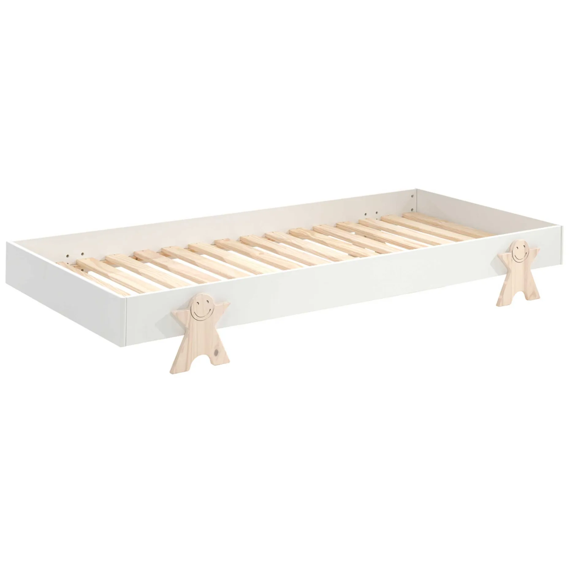 Kinderbett Modulo Smiley 90x200 stapelbar - weiß/Kieferholz