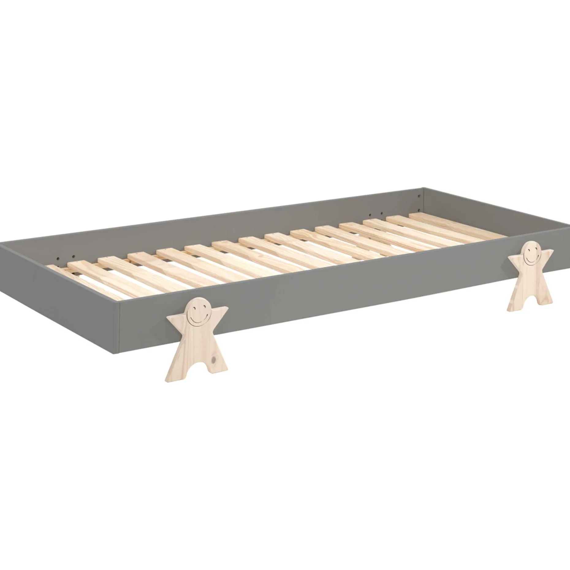 Kinderbett Modulo Smiley 90x200 stapelbar 4er-Set - anthrazit/Kieferholz