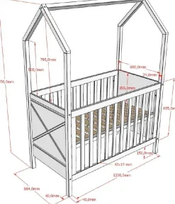 Kinderbett Scottie - 60x120cm - verstellbarer Lattenrost - massives Kiefernholz