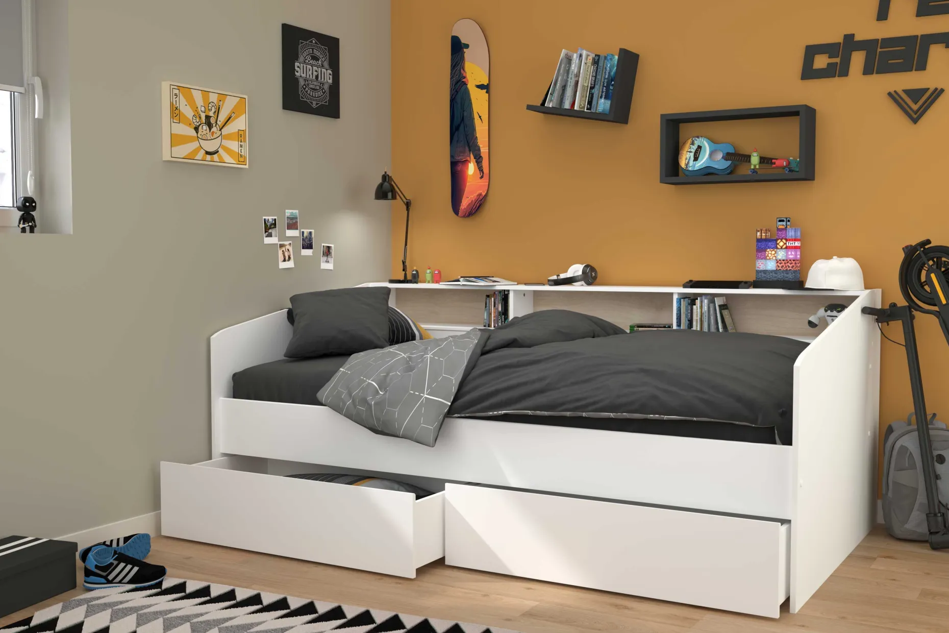 Kinderbett Sleep 90x200cm mit Bettkästen - weiß