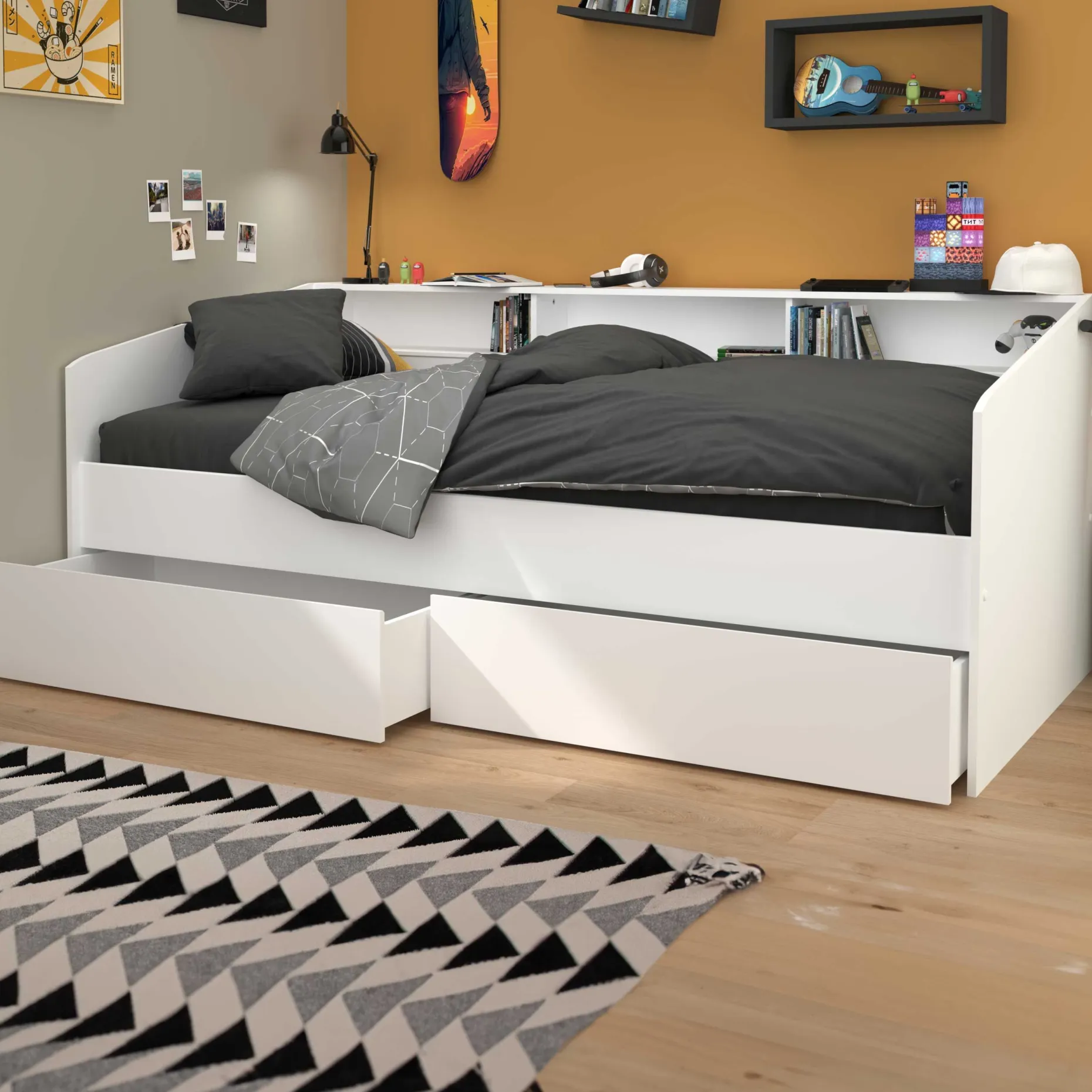 Kinderbett Sleep 90x200cm mit Bettkästen - weiß