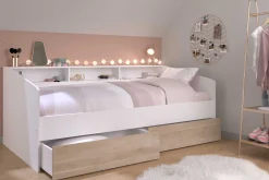 Kinderbett Sleep 90x200cm mit Bettkästen - weiß/Eiche Dekor
